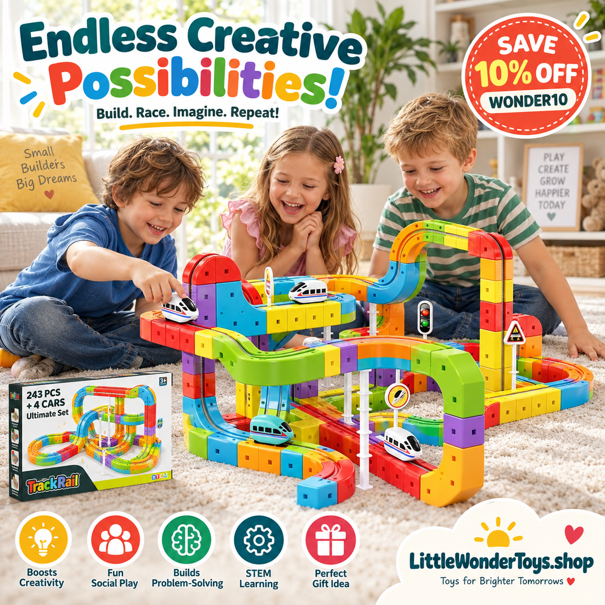 WonderTrack™ Magnetic Adventure Set 243 pcs + 4 Cars (Ultimate Set)